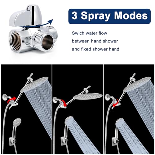 NearMoon Solid Brass 3-Way Shower Arm Diverter Valve Chrome Fixed Nut