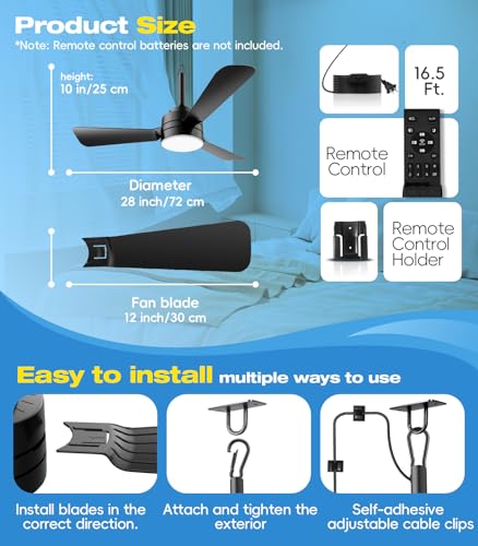 Aetherlume 28 Inch Plug-in Ceiling Fan Light with Remote, Dimmable 3CCT LED, Reversible for Bedroom Garage Tent Porch Kitchen