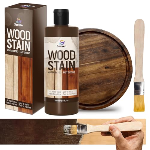 SENVEN Walnut Wood Stain 3.5 Fl Oz - Fast Drying, Water-Based, Non-Toxic Interior & Exterior Furniture & Cabinet Finish