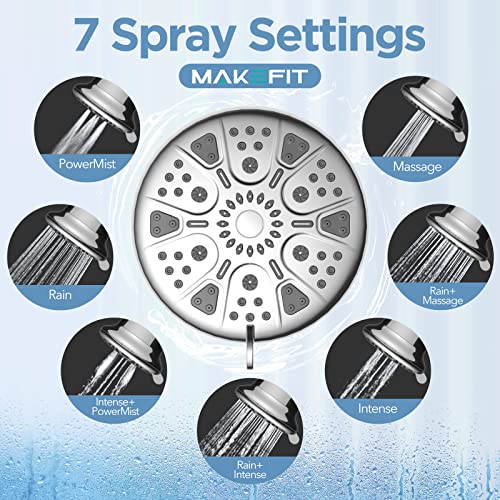 MakeFit Chrome Filtered Shower Head with 7 Settings - High Pressure Rain Shower for Hard Water