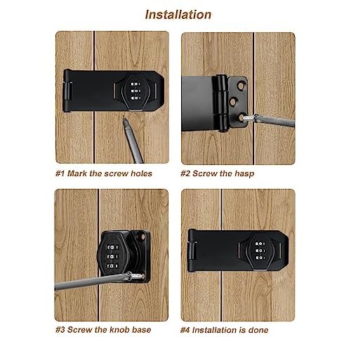 ETEKJOY Cabinet Lock Keyless 3-Digit Password Combination Code Hasp Latch Lock Twist Knob Wooden Drawer Cupboard (Black, 4 inch)