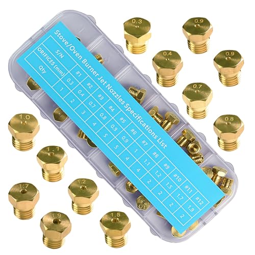 JTEYINH 36Pcs Gas Orifice Conversion Kit for Range, Cooktop, Stove – 0.3-1.9mm Brass Nozzles, 11 Sizes