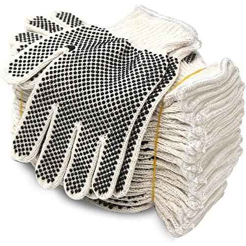 Evridwear Cotton Polyester String Knit Shell Safety Protection Work Gloves for Painter Mechanic Industrial Warehouse Gardening Construction Men & Women 12 Pairs, With Two Side dots, L Size