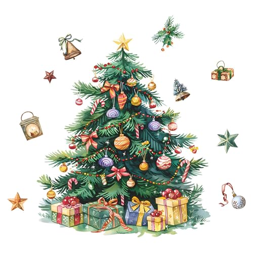 Merry Christmas Tree Wall Decal, Christmas Window Clings Wall Decals Peel and Stick, Christmas Decorations Wall Stickers for Winter Room Kitchen Bathroom Party Holiday Decor (Green)
