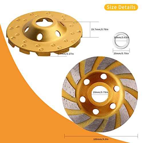 Golden Pearl 2pcs-4 Inch Concrete Stone Ceramic Turbo Diamond Grinding Cup Wheel,12 Segs Heavy Duty Angle Grinder Wheels for Angle Grinder(Yellow)