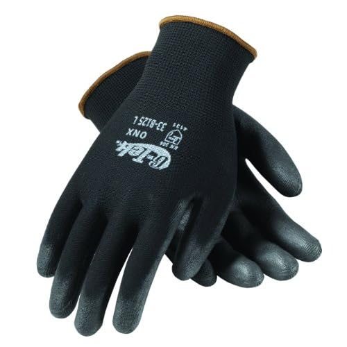 G-Tek 33-B125/XL ONX Seamless Knit Nylon Gloves with Polyurethane Coated Palm and Fingers, Black, X-Large, 1-Dozen