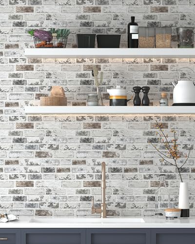 PeonyQueen 17.3 x 78.8 Inch Gray Peel and Stick Brick Wallpaper - Realistic Faux Vinyl Wall Covering
