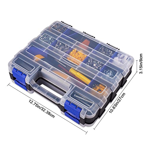 Blue AIDY-PRO Small Parts Storage Case Toolbox - 34 Compartments, Removable Dividers