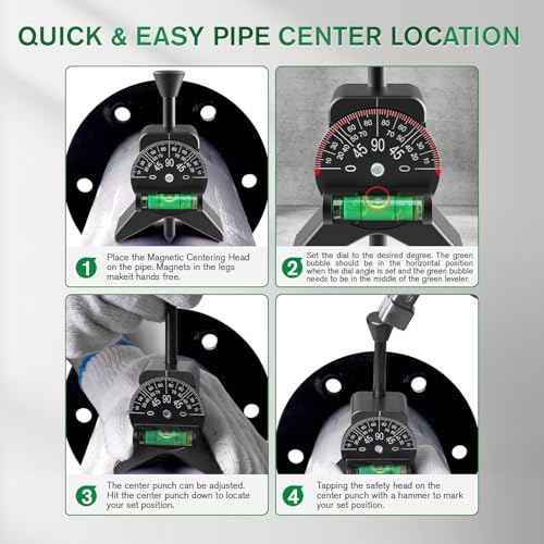 Pipe Center Finder, Pipefitter Tools w/Magnetic Centering Head,