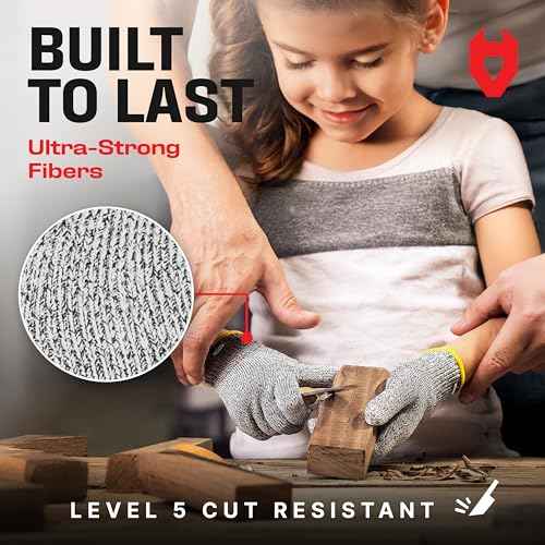 NoCry Kids Cutting Gloves, XS (8-12 Years) ? 100% Food Grade and Level 5 Protection ? Comfortable and Lightweight, Yet Tough ? Ambidextrous ? Ideal for Fishing, Wood Carving and Whittling