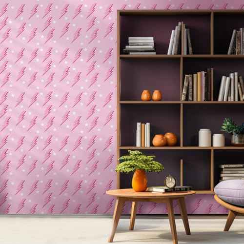 Kosiz Preppy Peel and Stick Wallpaper, Hot Pink Removable Classroom Wallpaper, Pink Preppy Lightning Dorm Paper, Aesthetic Photography Background for School Bedroom Wall Decor 17.7 x 118''