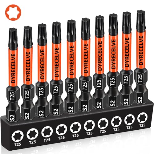 DYRECELVE 10-Pack T25 Torx Bits for Impact Driver - Magnetic 2-Inch, S2 Steel