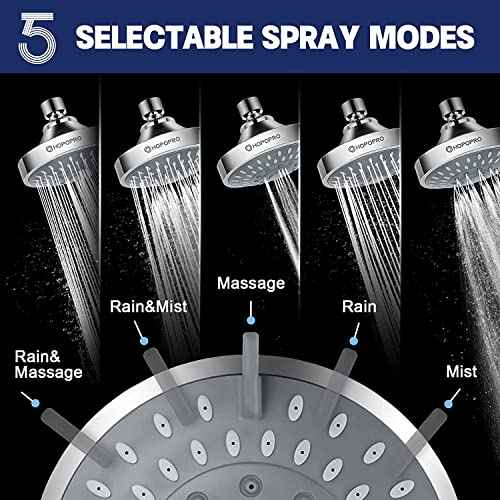 HOPOPRO 5-Mode High Pressure Shower Head - The Washington Post, NBC News, Today TV Show Recommended - High Flow Fixed Showerheads (4 Inch Chrome)