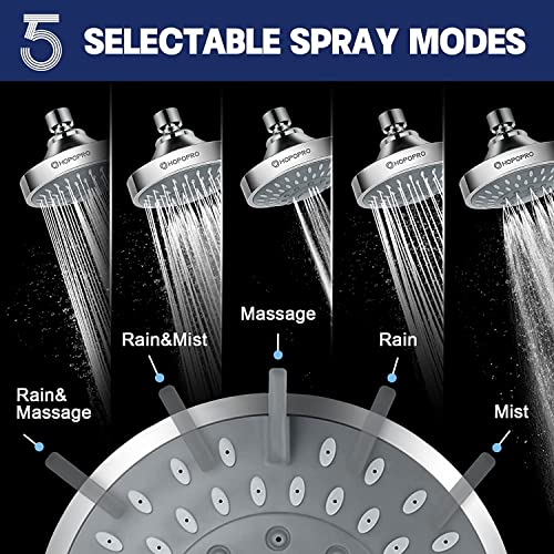 HOPOPRO 4 Inch Modern Chrome Fixed Shower Head with 5 Modes - High Pressure, Easy Install