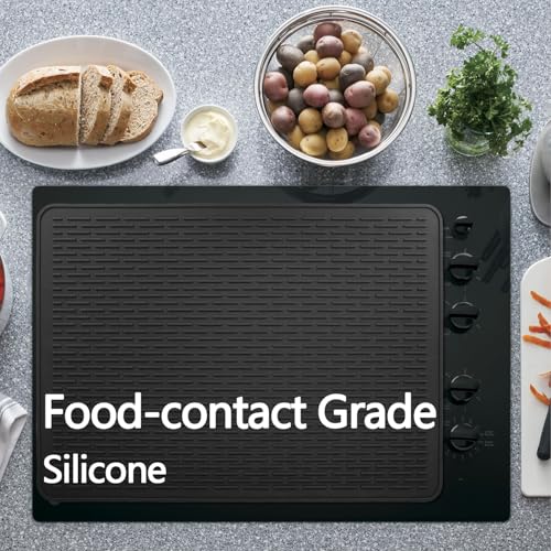 Abalter 28x20 inch Glass Top Stove Cover - Food-Grade Ceramic + Silicone Drying Mat, Black