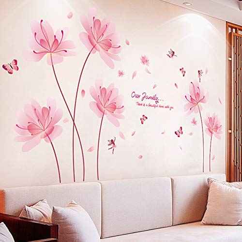 Flower and Butterflies Wall Stickers for Adults, Pink Flower Wall Decals Decoration for Girls Bedroom, Pink Decor for Nursery Room, Floral Butterfly Wall Decor Peel and Stick for Bedroom