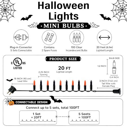 TW SHINE Purple & Orange Halloween String Lights 20FT 100 Count Waterproof Indoor Outdoor Decoration