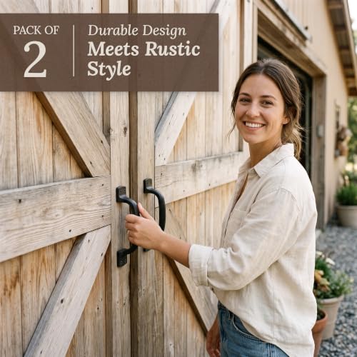 My Fancy Farmhouse Black 6 1/4 Inch Rustic Barn Door Handles 2 Pack - Heavy Duty Cast Iron Gate Handles for Indoor & Outdoor Use
