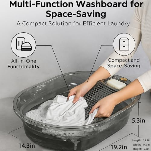 VEMJO Transparent Gray 19-Inch Laundry Wash Basin with Built-In Washboard