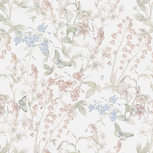 Dimoon 78.7"x17.3" Floral Wallpaper Pink Peel and Stick Wallpaper White Boho Contact Paper Botanical Wildflower Morden Cottage Renter Friendly Bathroom Flower Kitchen Self Adhesive Vinyl Roll