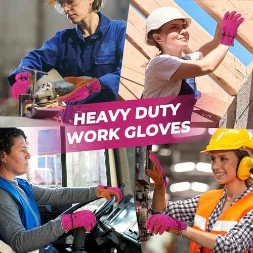 HANDLANDY Leather Work Gloves for Men and Women, Utility Tough Cowhide Glove