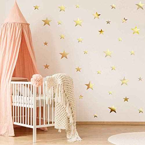Shappy 32 Pcs Star Mirror Wall Stickers for Bedroom Living Room Decoration DIY Removable Acrylic Mirror Wall Decals for Home Nursery Interior Wallpaper Background Art Decor(Gold)