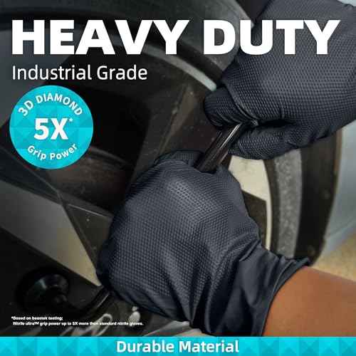 Beastek Nitrile Disposable Gloves, 8Mil Latex & Powder Free Chemical Resistant Heavy Duty Food Safe Diamond Glove Black 50Pcs