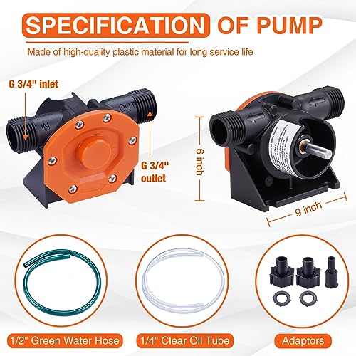 Orange Self Priming Water & Oil Transfer Drill Pump Kit - Hand Power Tool Attachment