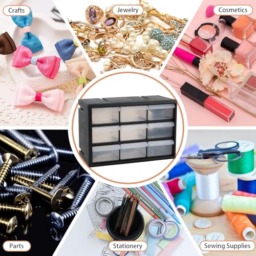 Obstnny 9-Drawer Plastic Parts Storage Cabinet, Black — Hardware & Craft Organizer