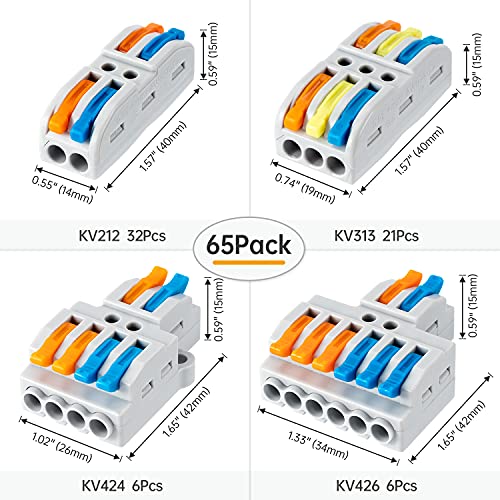 65 Pcs Wire Splicing Connectors Assortment Kit, AWG 28-12, Quick Wire Terminals