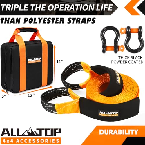 ALL-TOP Heavy Duty Tow Strap Kit 3x20ft (35,000lbs) with Shackles & Storage Bag
