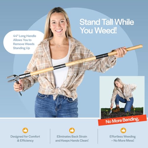 Large WilFiks Weed Puller Tool with Long Handle & Foot Platform - Heavy Duty Garden Weeder