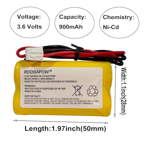 3.6V 900mAh Ni-CD Exit Sign Emergency Light Battery for Unitech LEDR-1 6200RP, Dantona CUSTOM-318 OSA230,Lowes 253799,Exitronix 10010037 (4 Pack x 3.6v 900mah Emergency/exit Light Battery)