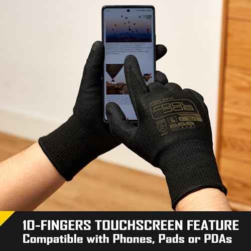 COOLJOB A3 Cut Resistant Fishing Gloves for Men, Touchscreen Safety Work Gloves with Grip Nitrile, Knife Proof Anti-slip Dexterous Rubber Gloves for Glass Handling Wood Carving, Black, Large, 1 Pair