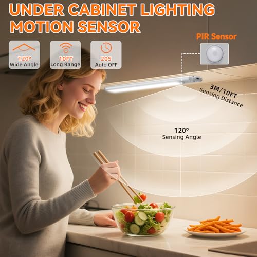 ZioeYiue Silver 10-Inch Wireless Motion Sensor Under Cabinet Light 3-Pack