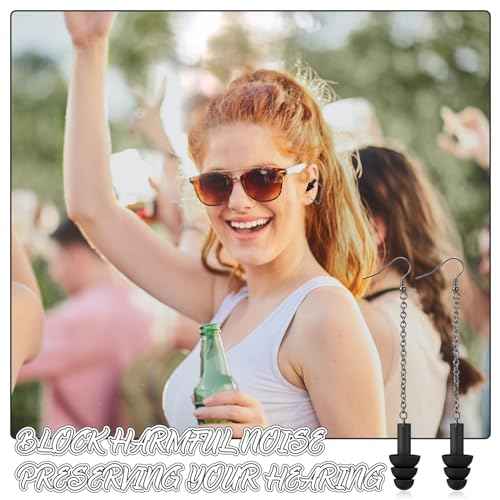 Misdary Earplug Earrings with Case Soft Silicone Earplugs Hanger for Concert, Music Festival, DJs, Nightclub, Traveling, Drummers, and Other Loud Events Statement, Black