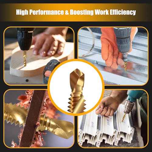 Junreox 6 Pack Combination Drill and Tap Set, Professional HSS Titanium Thread Tap Drill Bit Set in SAE 6-32nc 8-32nc 10-32nc 10-24nc 12-24nc 1/4-20nc, Quick Change Screw Tapping with 1/4¡± Hex Shank