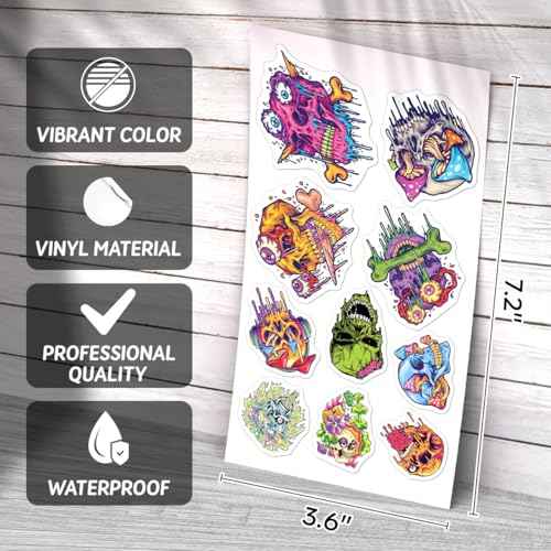 Psychedelic Skull and Trippy Mushroom Artwork 50pcs Stickers Pack Vinyl for Laptop Skateboard Guitar Water Bottle Helmet Decoration Wall Bike Hat Hard Phone Case Car Bottles