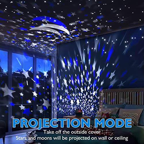 RICTLY Blue Night Light for Kids Star Projector 360° Rotation 4 LED Light Colors