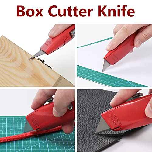DIYSELF 2Pack Utility Knife Box Cutter Retractable Razor Blade Heavy Duty Box Cutters Exacto Knife PVC Pipe Cutter (Red)