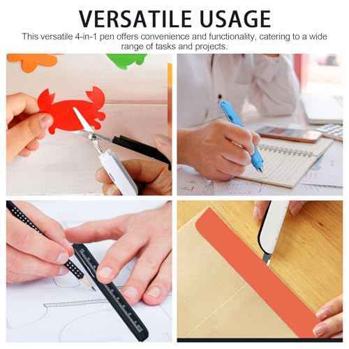 3Pcs Multi-Tool Pen with Scissors, Ruler, and Art Knife ? Portable 4 in 1 Utility Pen for Travel and Daily Use