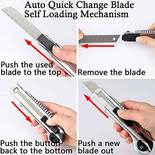 DOWELL Utility Knife Retractable Utility Knife Box Cutters Heavy Duty with 5PCS Extra Blades,Self Loading Blades Function,Knob On Top Can Withstand More Pressure