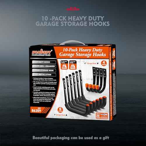 HORUSDY 10-Pack Garage Hooks, Utility Hook, 9" & 6¡± Garage Heavy Duty Wall Hook for Bikes, Kayak and Hanging Ladders