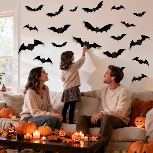 Encavy 68Pcs Halloween Bat Wall Decor Bats Stickers - Indoor Outdoor Spooky Decorations - DIY Party Supplies with 3D Effects