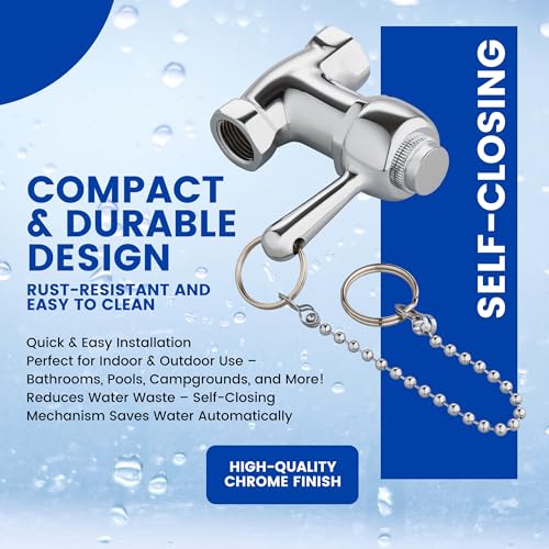 Self-Closing Outdoor Shower Valve with Pull Chain - Chrome, Water Saving