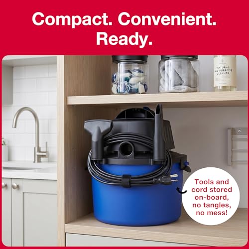 Koblenz WD-2L 2 Gallon 2.0 HP Wet Dry Vacuum Cleaner for Home Garage Car Workshop