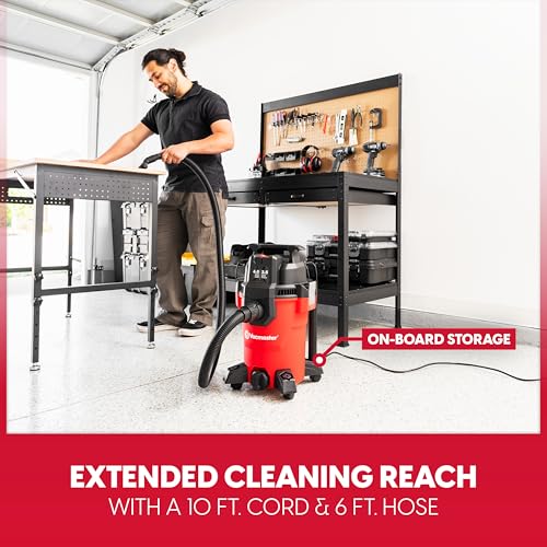 Vacmaster VCM408PF 4-Gallon Wet Dry Vac with 3.5 Peak HP, Red