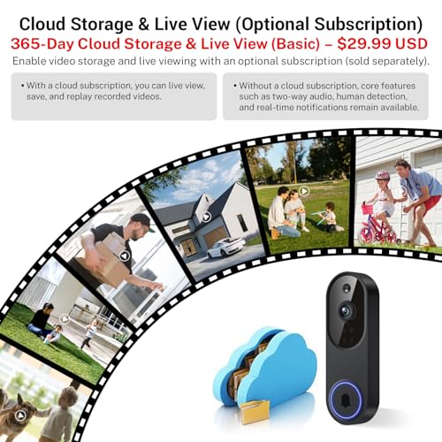 Orbitell 1080p Wi-Fi Video Doorbell Camera with Two-Way Audio Night Vision