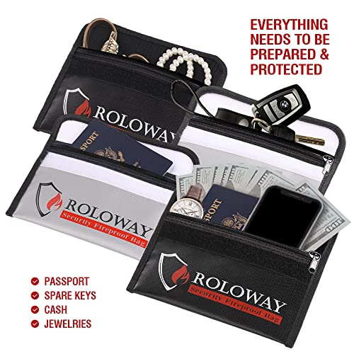 ROLOWAY Small Fireproof Water-Resistant Money Bag 5x8 inch Silver & Black 2-Pack
