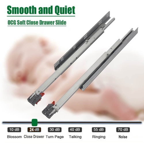 OCG Undermount Drawer Slides 21 inch (1 Pair), Full Extension Soft Close Concealed Drawer Runners, Come W/ Mounting Screws and Brackets, 1 Pair